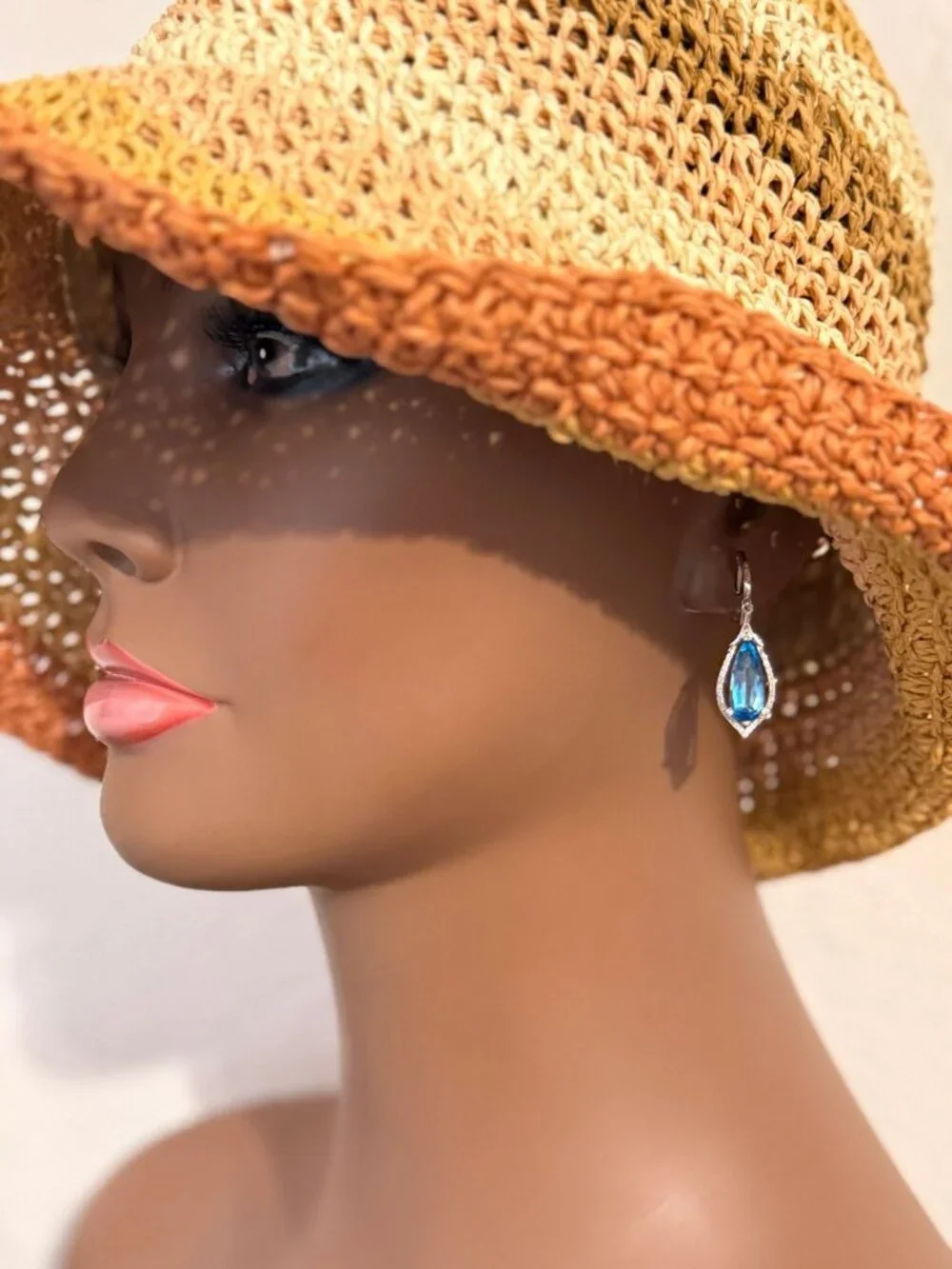 Stunning 14K Gold Blue Topaz/Diamonds Dangle‎ Earrings